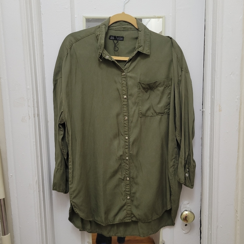 Zara Oversized Utility Shirt‎ In Olive Color NWOT Minimalist Gorpcore